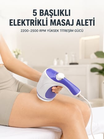 5 Başlıklı Elektrikli Masaj Aleti 2200-2500 RPM Yüksek Titreşimli Vücut Bakım ve Rahatlama Cihazı