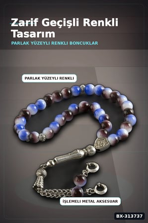8 Mm Yuvarlak Cam Taş Tesbih - Tonları - 1 Adet Metal Aksesuarlı BX-313737