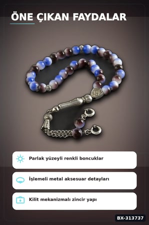 8 Mm Yuvarlak Cam Taş Tesbih - Tonları - 1 Adet Metal Aksesuarlı BX-313737