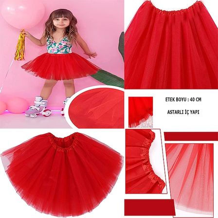 Kırmızı Renk Tütü Etek Bale Eteği Gösteri Eteği Çocuk Bebek Boy Bx40