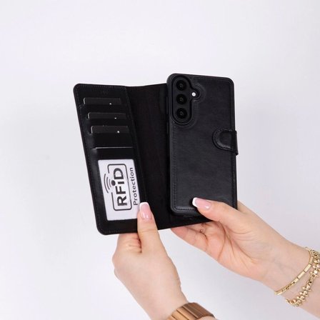 Samsung Galaxy S26 Plus Uyumlu Manyetik Hakiki Deri Cüzdan Kılıf ,Cüzdan Taşımaya Son, Kredi Kart Yuvalı, RFID Güvenlik