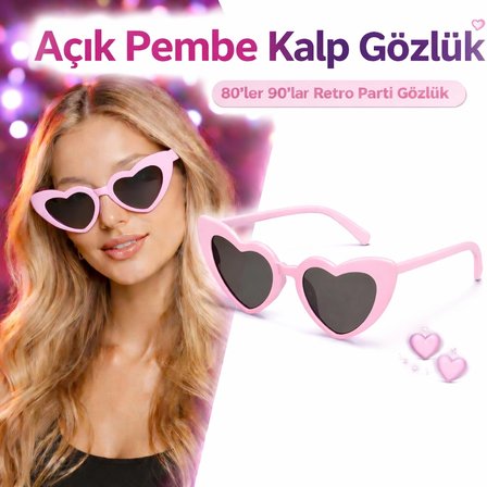 Fuşya  Retro Kalp Gözlük – 80’ler 90’lar Stil Parti Gözlüğü
