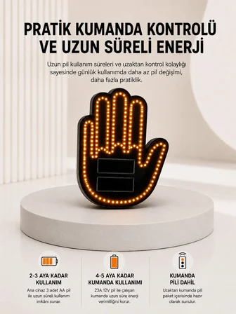 Pilli Led Işık Araç Camı İçin Uzaktan Kumandalı El Simgesi
