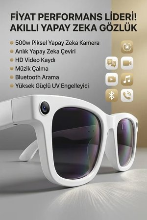 Marsilyan Akıllı Gözlük Beyaz Bluetooth Fotoğraf Video Kayıt