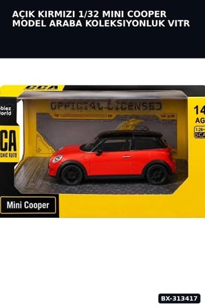 Açık Kırmızı 1/32 Mini Cooper Model Araba Koleksiyonluk Vitrin Oyuncak - Tekli BX-313417