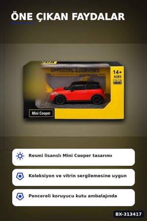 Açık Kırmızı 1/32 Mini Cooper Model Araba Koleksiyonluk Vitrin Oyuncak - Tekli BX-313417