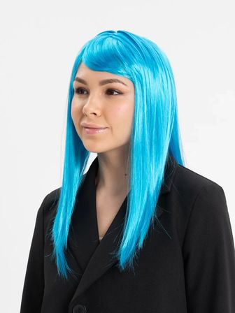 Açık Mavi Renk Uzun Düz Parti Peruğu Bx40