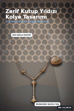 45 Cm Zincirli Pirinç Kutup Yıldızı Kolye - Zirkon Taşlı Kadın Bijuteri Takı BX-313619