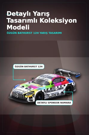 1/64 Diecast Mercedes-AMG GT3 Yarış Arabası - 2025 Bathurst 12h GruppeM Racing 3 Pilot BX-313343