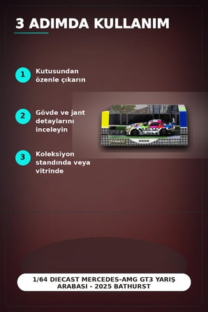 1/64 Diecast Mercedes-AMG GT3 Yarış Arabası - 2025 Bathurst 12h GruppeM Racing 3 Pilot BX-313343