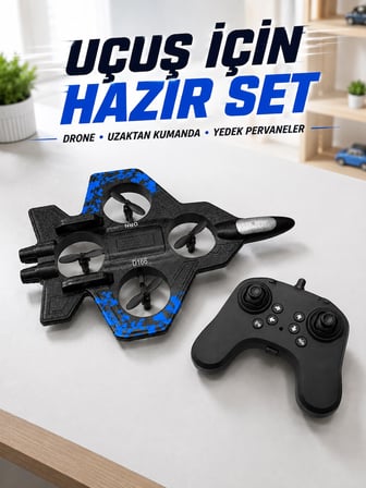Savaş Jeti Görünümlü Drone 2.4G Kumandalı Jiroskoplu 360° Akrobatik Takla Yedek Pervaneli