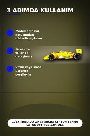 1987 Monaco GP Birincisi Ayrton Senna Lotus 99T #12 1/64 Olcekte Model Araba BX-313381