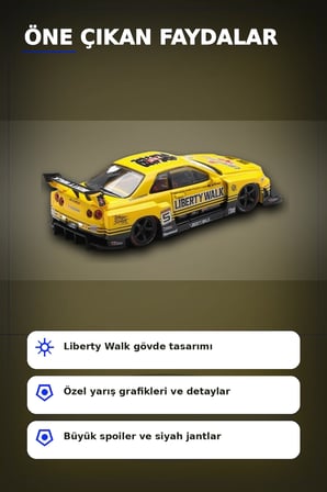 Sarı 1/64 Ölçek LB-ER34 Nissan Skyline Super Silhouette Diecast Model Araba BX-313332