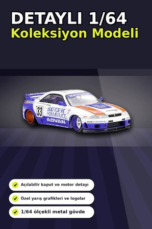 Özel Boya Kaplamalı 1/64 Ölçek Nissan Skyline GT-R R33 Diecast Model Araba BX-313372