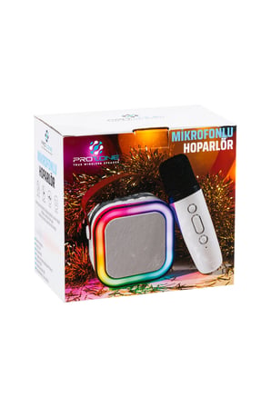 Karaoke Mikrofonlu Beyaz Bluetooth Hoparlör, Taşınabilir Müzik ve Eğlence Sistemi