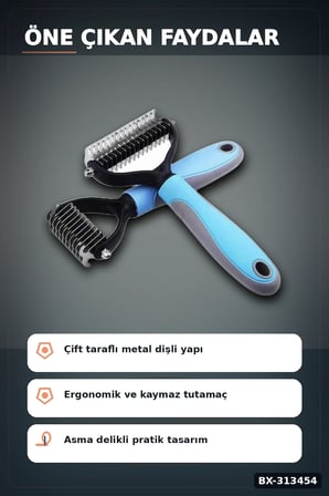 Çift Taraflı Evcil Hayvan Kıtık Açıcı Tarak - 1 Adet, Köpek Kedi Tüy Bakımı BX-313454