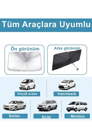 Katlanabilir Şemsiyeli Araç Ön Cam Güneşliği UV Korumalı Isı Yansıtıcı Tüm Araçlara Uygun