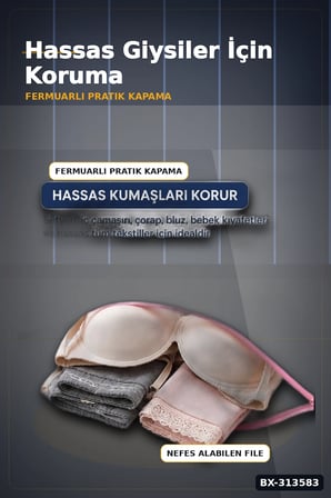 Fermuarlı 40x50 cm Çamaşır Yıkama Filesi - Hassas Kıyafet Koruma Torbası BX-313583