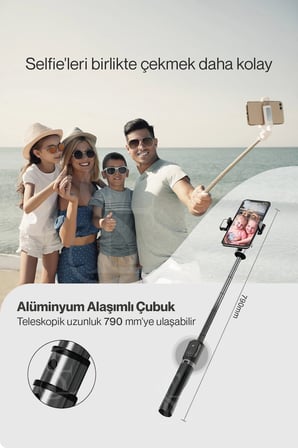 Led Işıklı Selfie Çubuğu Bluetooth Kumandalı Kablosuz Tripot Selfie Monopod Selfie Stick (Beyaz)