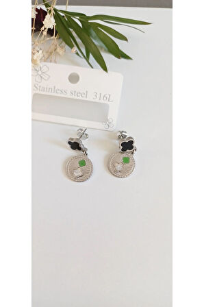 ÇELİK KÜPE KADIN 316L 2 Lİ ZARİF SALLANTILI YONCA  DETAYLI KIKIRDAK RENK ATMAZ GARANTİLİ