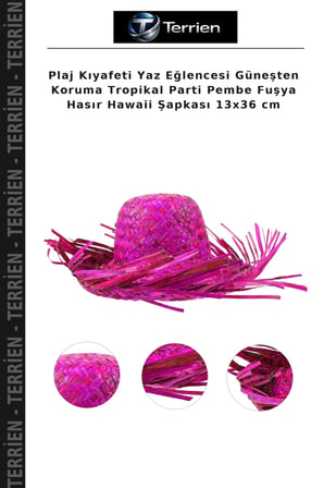 Plaj Kıyafeti Yaz Eğlencesi Güneşten Koruma Tropikal Parti Pembe Fuşya Hasır Hawaii Şapkası 13x36 cm