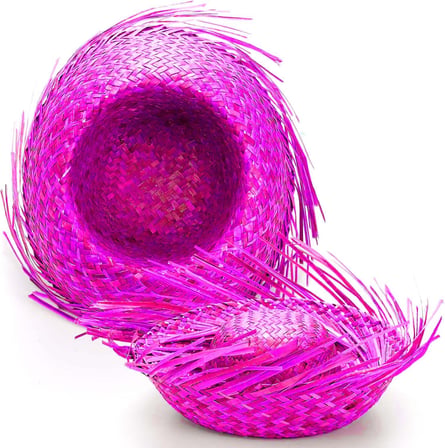 Plaj Kıyafeti Yaz Eğlencesi Güneşten Koruma Tropikal Parti Pembe Fuşya Hasır Hawaii Şapkası 13x36 cm