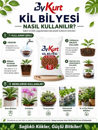 Kil Bilyesi 10 Litre 8-16 mm Doğal Drenaj Taşı Saksı Bitkileri, Bahçe, Orkide ve Hidroponik Kullanım