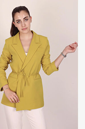 Kadın Yağ Yeşili Bel Bağlamalı Blazer Ceket