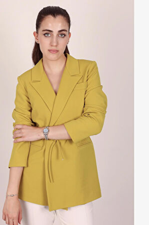 Kadın Yağ Yeşili Bel Bağlamalı Blazer Ceket