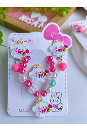 Cinnamoroll Küpe-Yüzük- Bileklik 3'lü Set