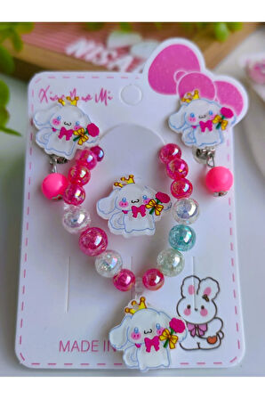 Cinnamoroll Küpe-Yüzük- Bileklik 3'lü Set