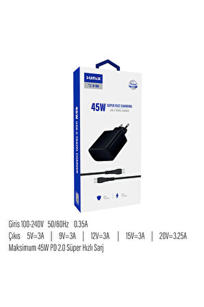 45W Hızlı Şarj Aleti ve Type C Hızlı Şarj Kablosu