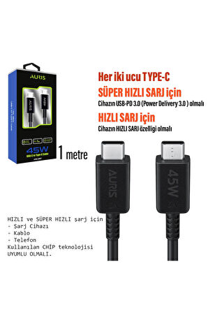 45W Type C Şarj Kablosu S20 Ultra S22 Ultra S22+ Plus S23 Ultra S23+ Plus  S24 Ultra S24 Plus Uyumlu