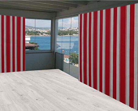 Ceylan Home Balkon Perdesi Kırmızı Beyaz Çizgili 450x250
