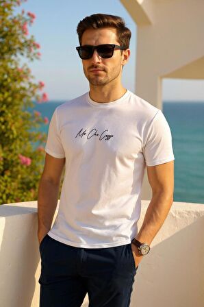 Erkek  Slim Fit Enjeksiyon Baskılı Pamuklu T-Shirt