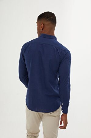 Lacivert Slim Fit %100 Pamuk Gömlek | XS