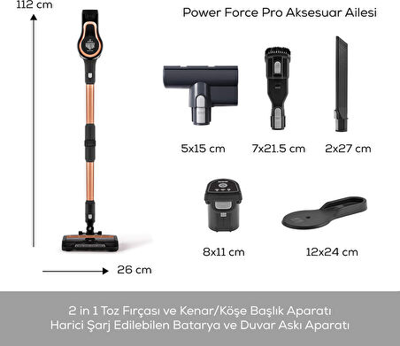 Karaca Vantuz Power Force Pro 2 In 1 Şarj Edilebilir Dik Süpürge Matte Black Bronz
