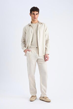 DeFacto %100 Keten Relax Fit Rahat Kesim Düz Paça Yazlık Pantolon C1117AX25SPGR350