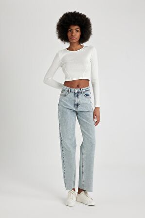 DeFacto Fitted Bisiklet Yaka Fitilli Kaşkorse Uzun Kollu Tişört C4580AX24SMWT32