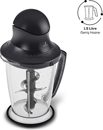 Karaca Multi Xxl Doğrayıcı 6 Bıçaklı Buz Kırma Fonksiyonu Premium Ergonomik 1000w Shiny Black