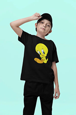 Tweety Baskılı Unisex Çizgi Film Çocuk Tişört (1-12 Yaş)