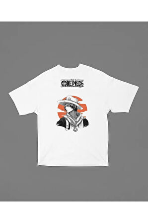 One Piece Anime Baskılı Unisex Tişört, Oversize Anime Karakter Tişört
