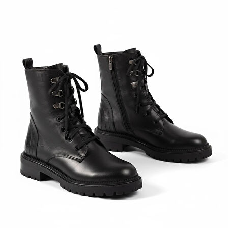 Hakiki Deri Kadin Uzun Bot  Fermuarli Dikisli Bagcikli Postal