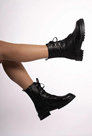 Hakiki Deri Kadin Uzun Bot  Fermuarli Dikisli Bagcikli Postal