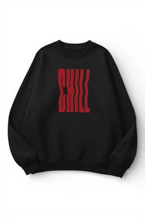 Unisex Yumuşak Dokulu Chill Baskılı Tasarım Oversize 3 İplik Bisiklet Yaka Sweatshirt