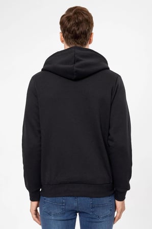 Süvari Kapüşonlu Fermuarlı Yaka Regular Kalıp Düz Lacivert Sweatshirt
