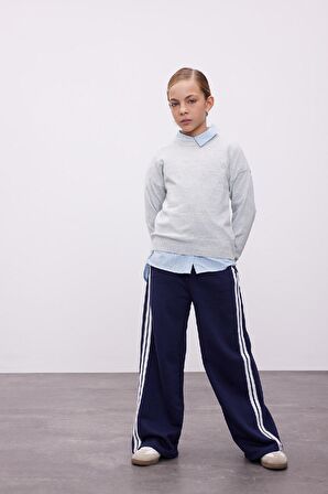 DeFacto Kız Çocuk Lacivert Wide Leg Geniş Bol Paça Çizgili Eşofman Altı D6568A824AUNV251