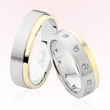 Sarı Beyaz Taşlı Altın Alyans 4602