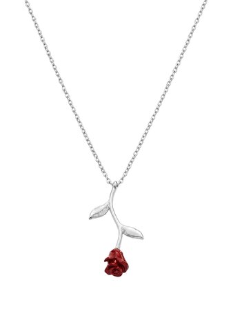 Kırmızı Gül Çelik Kolye Silver