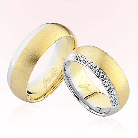 Sarı Beyaz Bombeli Altın Alyans 4603